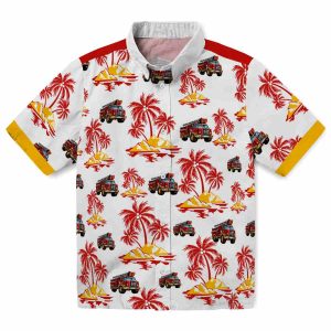 Fire Truck Palm Island Print Hawaiian Shirt Best selling