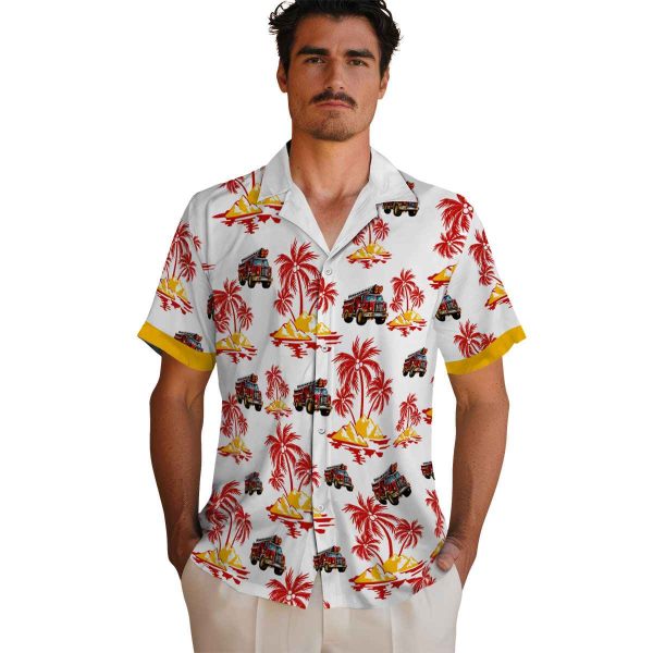 Fire Truck Palm Island Print Hawaiian Shirt High quality