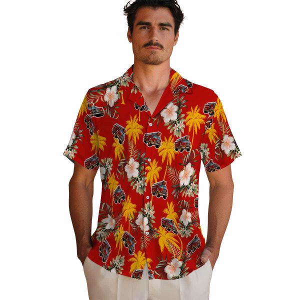 Fire Truck Palm Tree Flower Hawaiian Shirt High quality