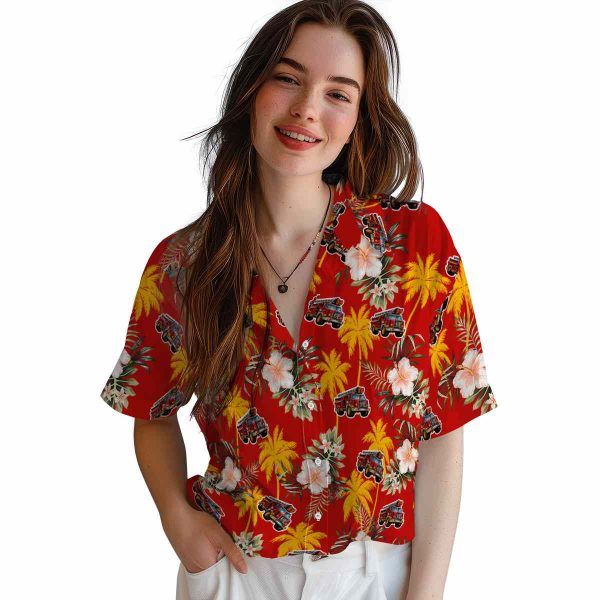 Fire Truck Palm Tree Flower Hawaiian Shirt Trendy