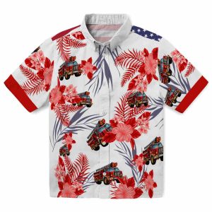 Fire Truck Patriotic Hibiscus Design Hawaiian Shirt Best selling