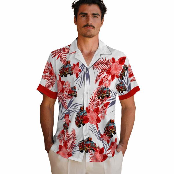 Fire Truck Patriotic Hibiscus Design Hawaiian Shirt High quality