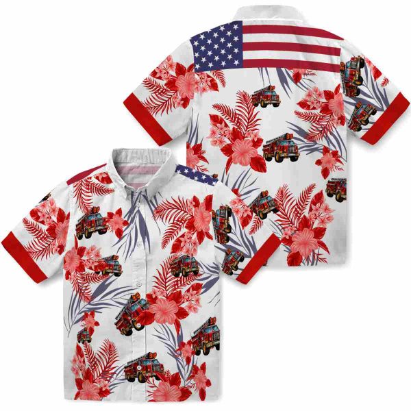 Fire Truck Patriotic Hibiscus Design Hawaiian Shirt Latest Model