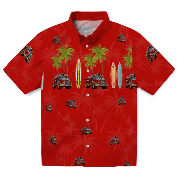 Fire Truck Surfboard Palm Hawaiian Shirt Best selling