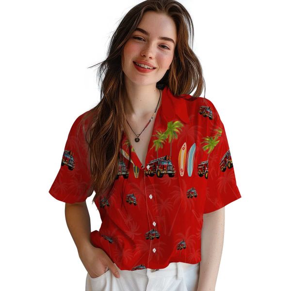 Fire Truck Surfboard Palm Hawaiian Shirt Trendy