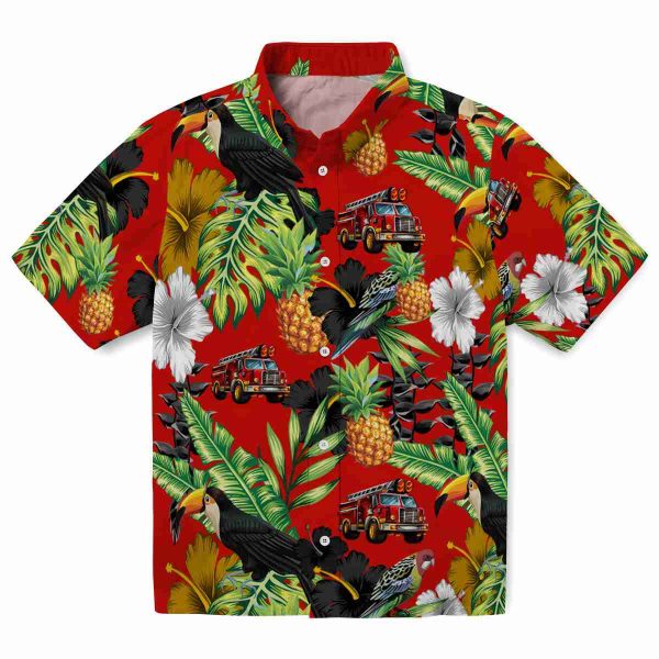 Fire Truck Toucan Hibiscus Pineapple Hawaiian Shirt Best selling