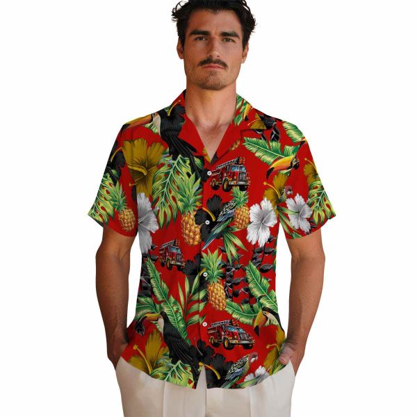 Fire Truck Toucan Hibiscus Pineapple Hawaiian Shirt High quality