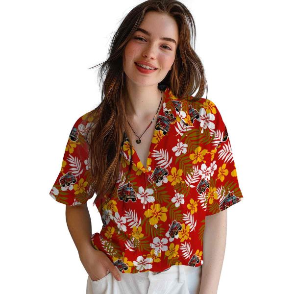 Fire Truck Tropical Floral Hawaiian Shirt Trendy