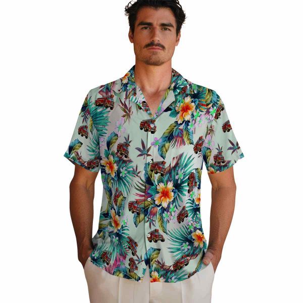 Fire Truck Tropical Foliage Hawaiian Shirt High quality