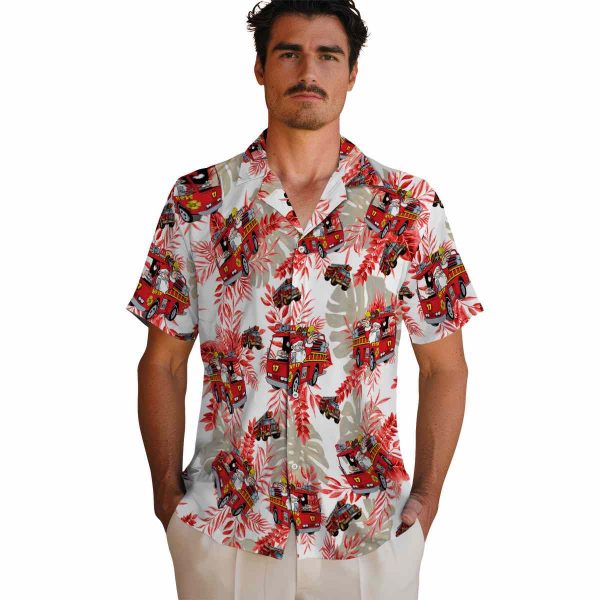 Fire Truck Tropical Leaves Hawaiian Shirt High quality