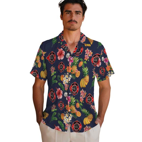 Firefighter Hibiscus And Fruit Hawaiian Shirt High quality