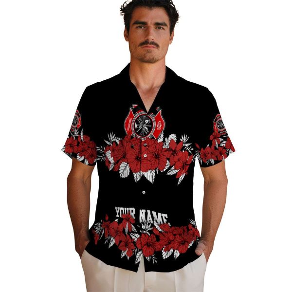 Firefighter Hibiscus Stripe Hawaiian Shirt High quality