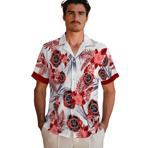 Firefighter Patriotic Hibiscus Design Hawaiian Shirt High quality