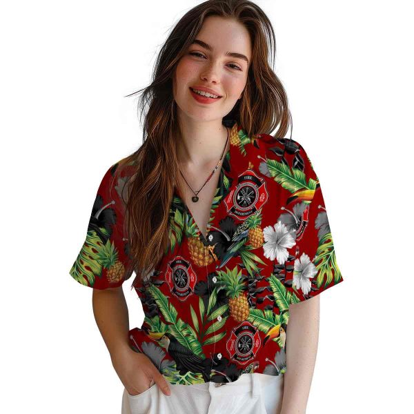 Firefighter Toucan Hibiscus Pineapple Hawaiian Shirt Trendy