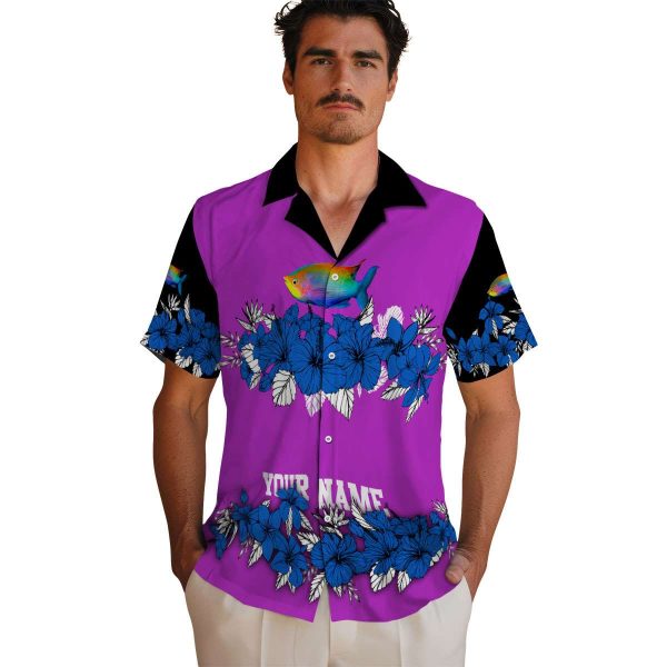 Fish Hibiscus Stripe Hawaiian Shirt High quality