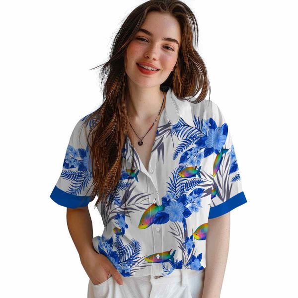 Fish Patriotic Hibiscus Design Hawaiian Shirt Trendy