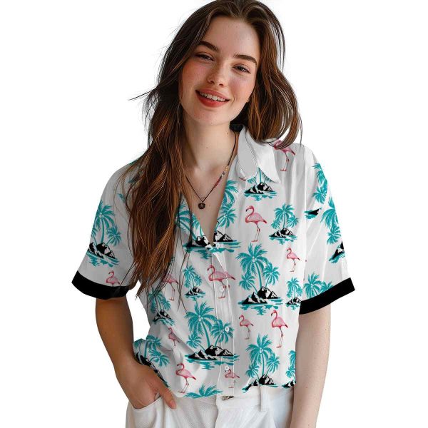 Flamingo Palm Island Print Hawaiian Shirt Trendy