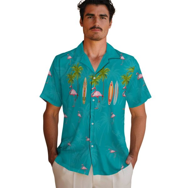 Flamingo Surfboard Palm Hawaiian Shirt High quality