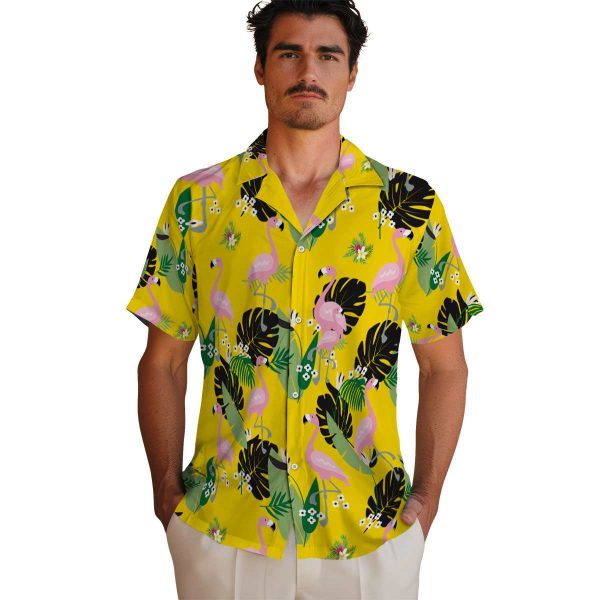 Floral Flamingo Leaf Motif Hawaiian Shirt High quality