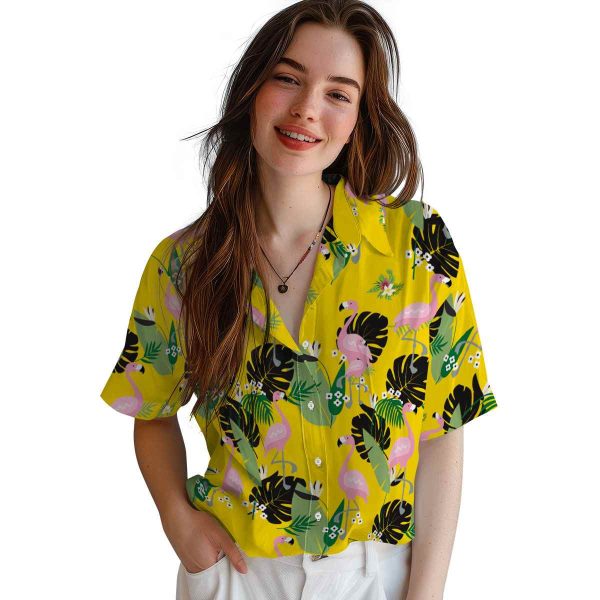 Floral Flamingo Leaf Motif Hawaiian Shirt Trendy