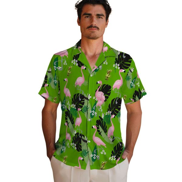 Frog Flamingo Leaf Motif Hawaiian Shirt High quality