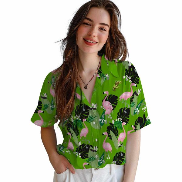 Frog Flamingo Leaf Motif Hawaiian Shirt Trendy