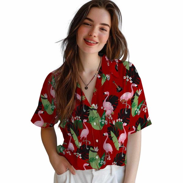 Guitar Flamingo Leaf Motif Hawaiian Shirt Trendy