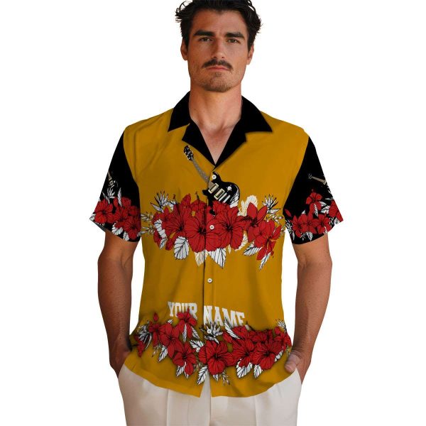 Guitar Hibiscus Stripe Hawaiian Shirt High quality