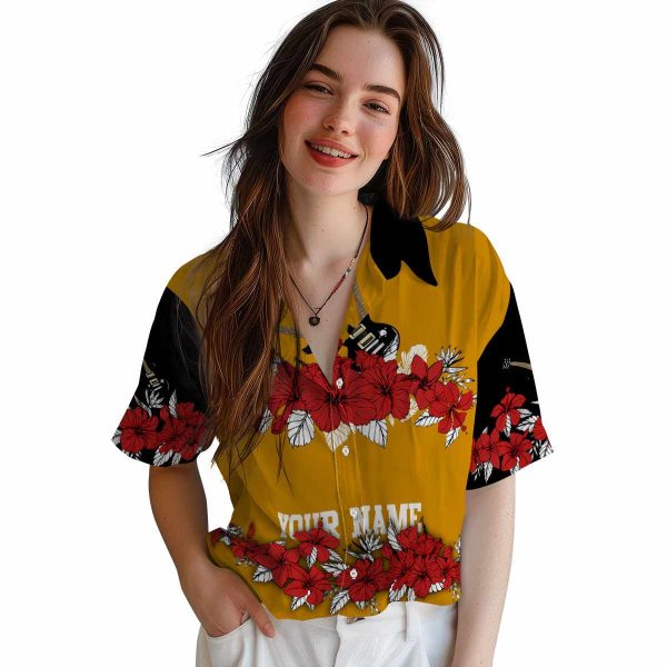 Guitar Hibiscus Stripe Hawaiian Shirt Trendy