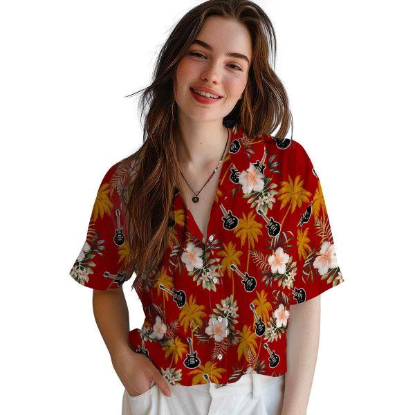 Guitar Palm Tree Flower Hawaiian Shirt Trendy