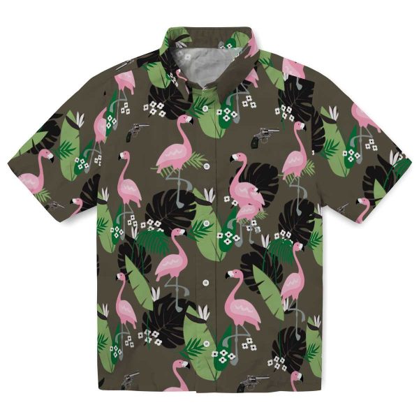 Gun Flamingo Leaf Motif Hawaiian Shirt Best selling