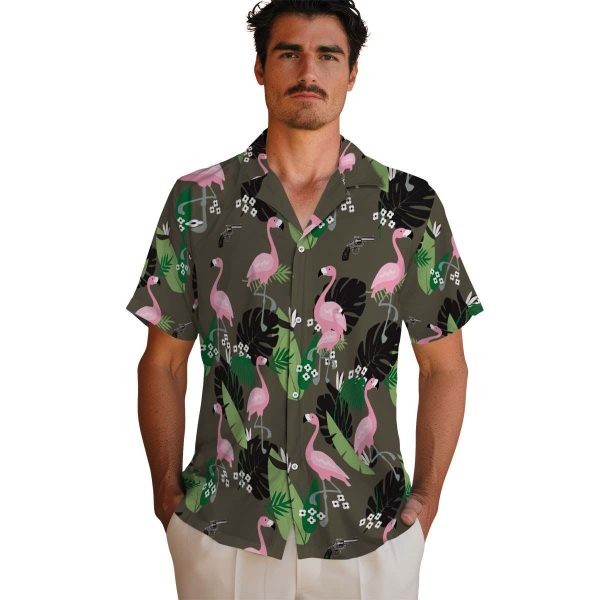 Gun Flamingo Leaf Motif Hawaiian Shirt High quality