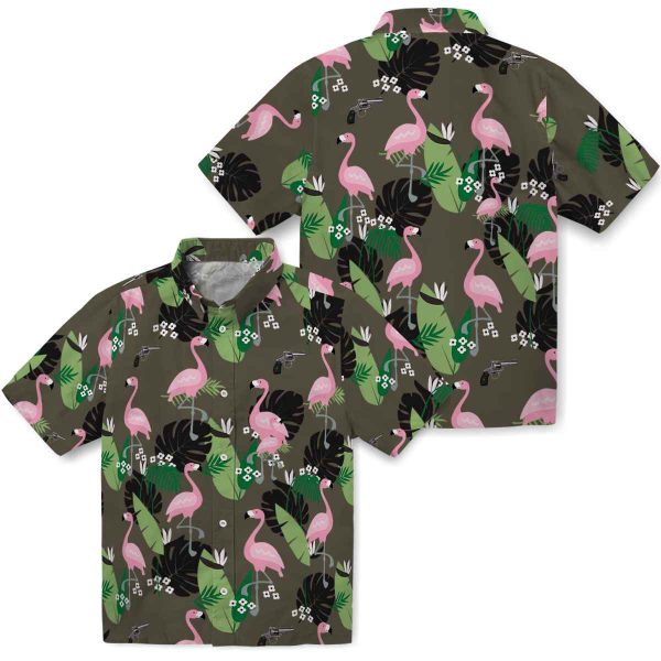 Gun Flamingo Leaf Motif Hawaiian Shirt Latest Model