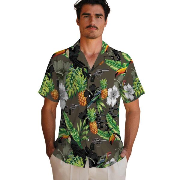 Gun Toucan Hibiscus Pineapple Hawaiian Shirt High quality