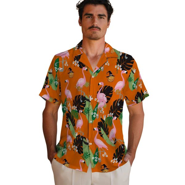 Halloween Flamingo Leaf Motif Hawaiian Shirt High quality