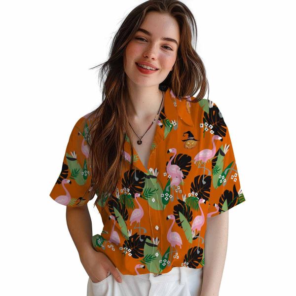 Halloween Flamingo Leaf Motif Hawaiian Shirt Trendy