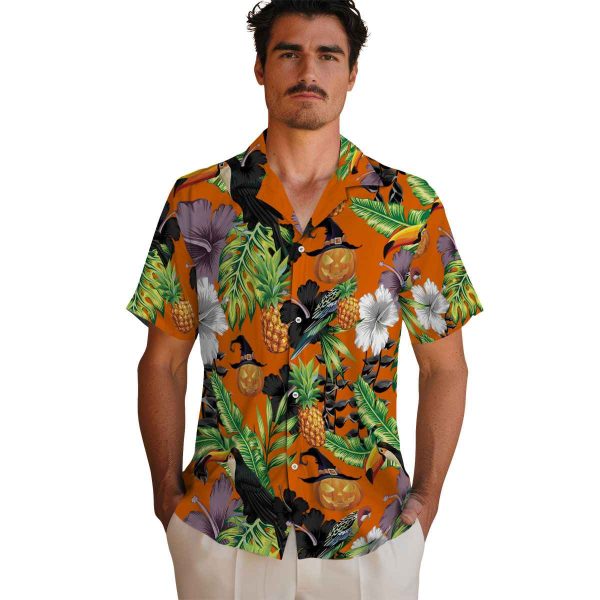 Halloween Toucan Hibiscus Pineapple Hawaiian Shirt High quality