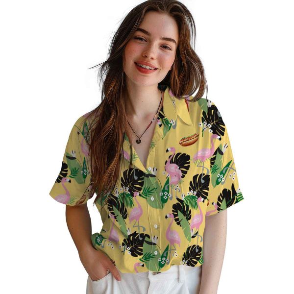 Hot Dog Flamingo Leaf Motif Hawaiian Shirt Trendy