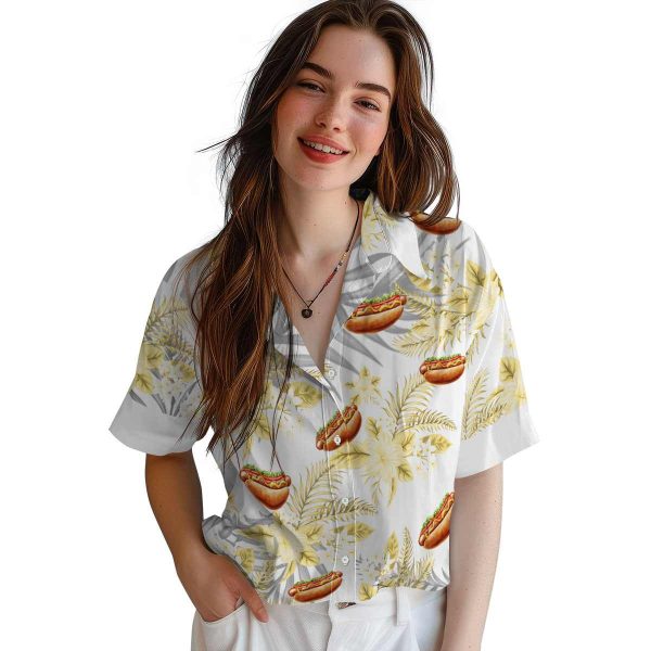 Hot Dog Hibiscus Palm Leaves Hawaiian Shirt Trendy