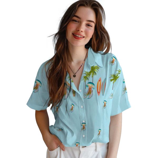 Jellyfish Surfboard Palm Hawaiian Shirt Trendy