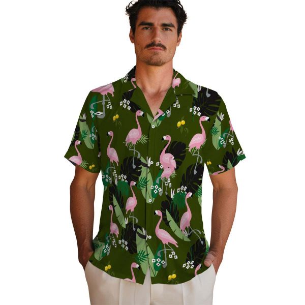 Lemon Flamingo Leaf Motif Hawaiian Shirt High quality