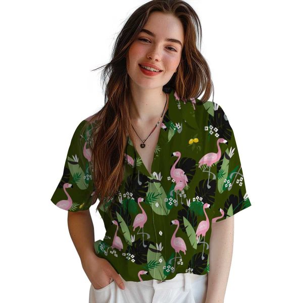 Lemon Flamingo Leaf Motif Hawaiian Shirt Trendy