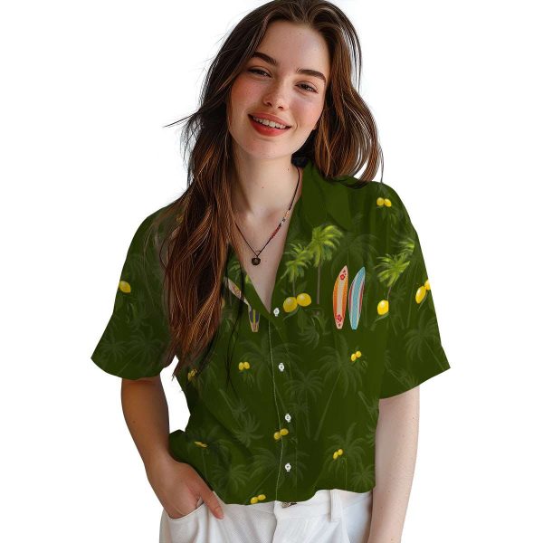 Lemon Surfboard Palm Hawaiian Shirt Trendy