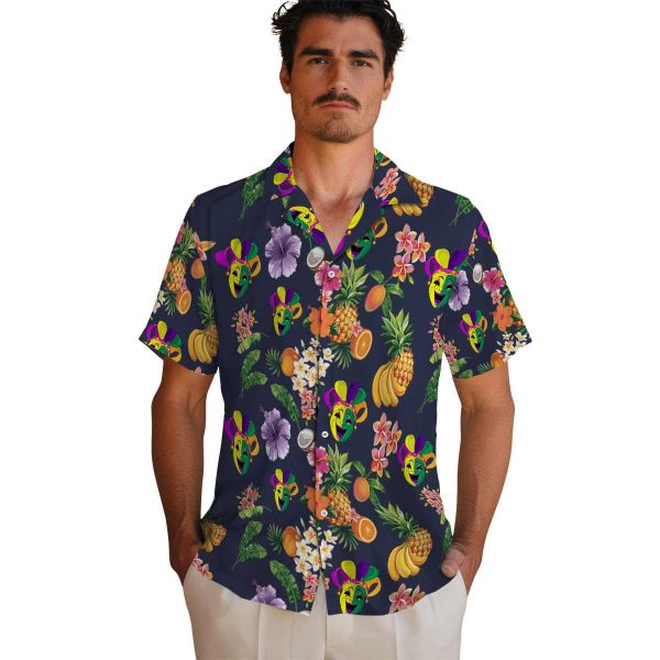 Mardi Gras Hibiscus And Fruit Hawaiian Shirt High quality