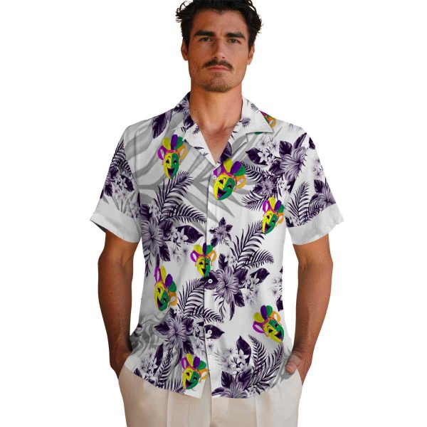 Mardi Gras Hibiscus Palm Leaves Hawaiian Shirt High quality