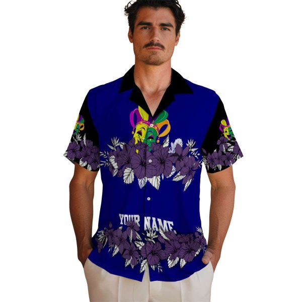 Mardi Gras Hibiscus Stripe Hawaiian Shirt High quality