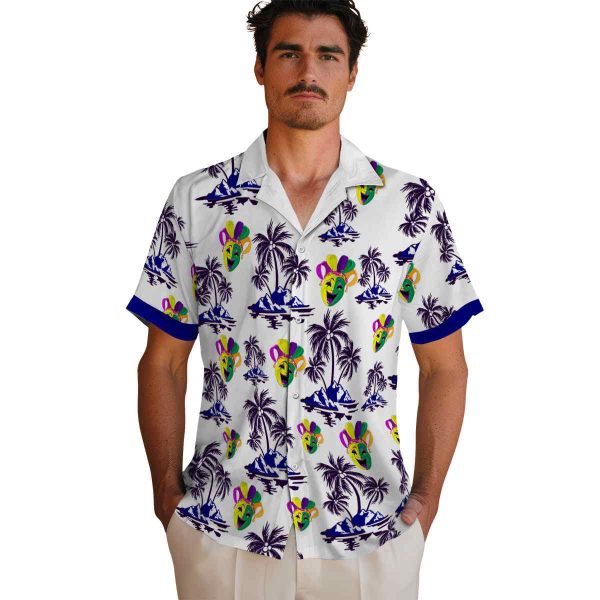 Mardi Gras Palm Island Print Hawaiian Shirt High quality