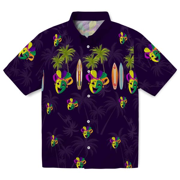 Mardi Gras Surfboard Palm Hawaiian Shirt Best selling