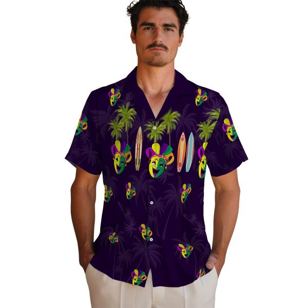 Mardi Gras Surfboard Palm Hawaiian Shirt High quality