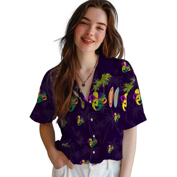 Mardi Gras Surfboard Palm Hawaiian Shirt Trendy